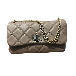 Badgley Mischka Crossbody Diamond Quilted Bag Gold Stud Detail Taupe